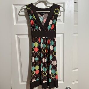 A. Byer Colorful Brown/Circle Pattern Midi Dress